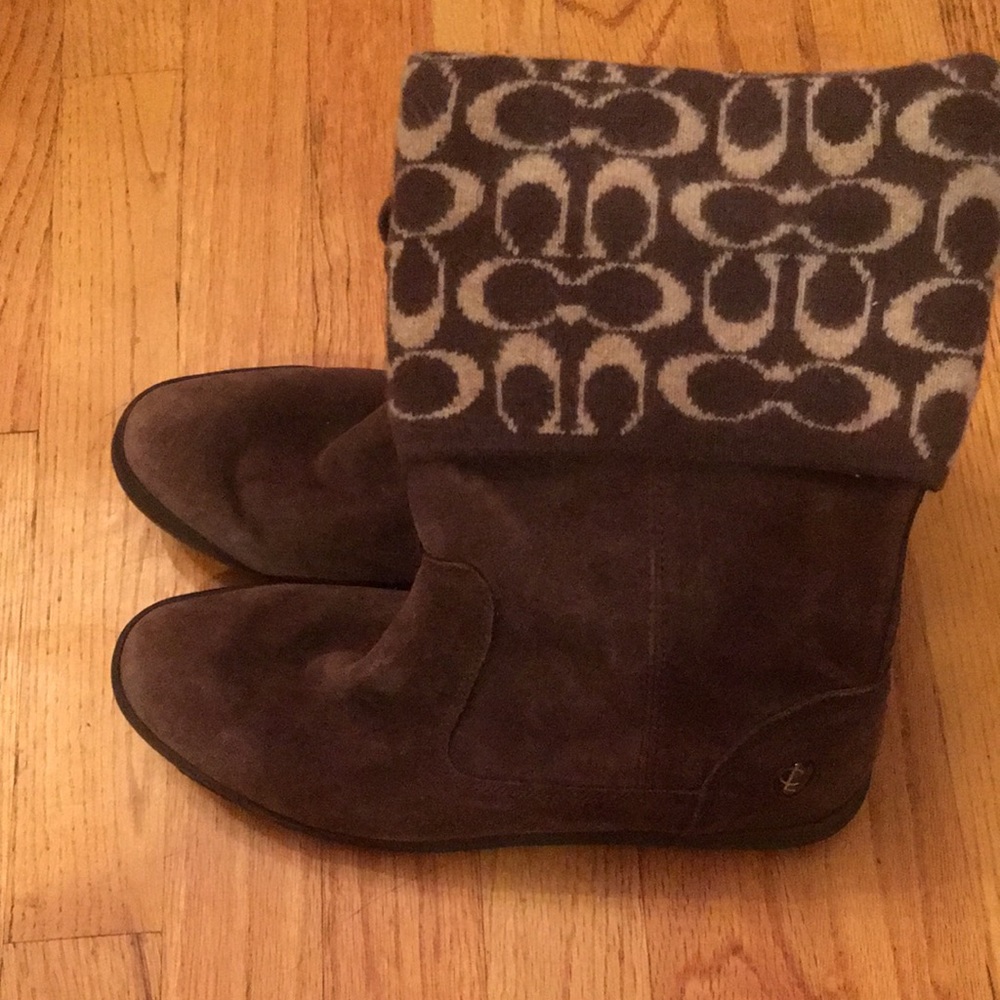 Coach Tatum Signature C Wool and Suede Brown Boots size 8.5